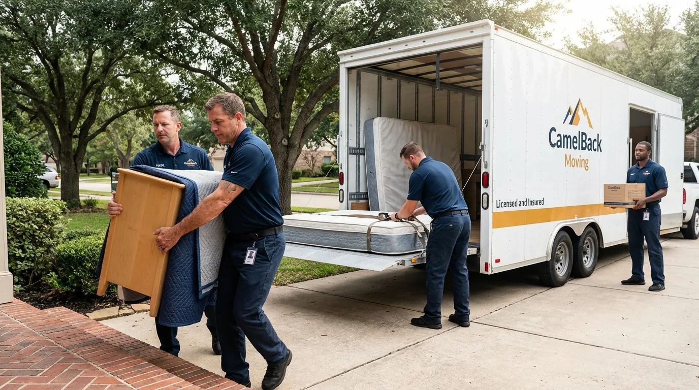 Crew loading residential truck for cross-state move from Maple Valley, WA