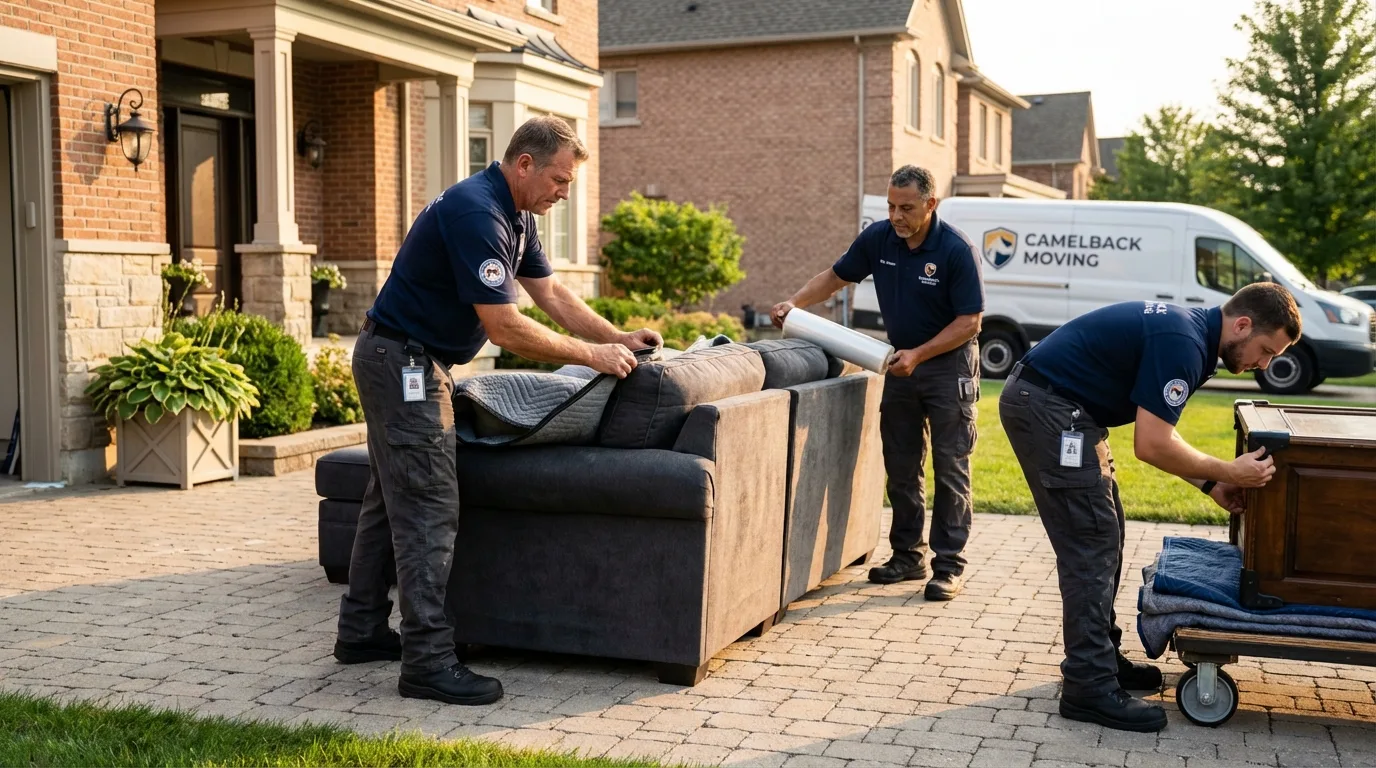 Large estate moving crew wrapping furniture in Maple Valley, WA